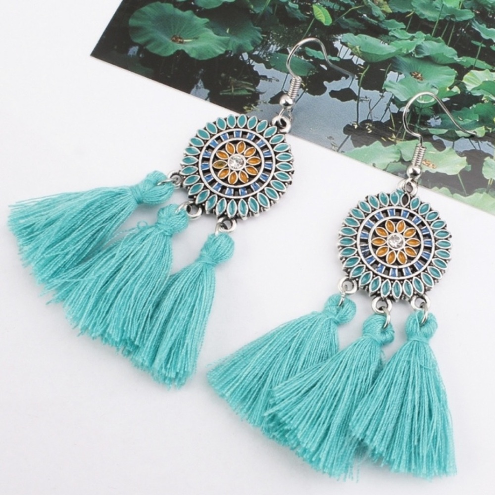 Western boho tribal blue dangle earrings